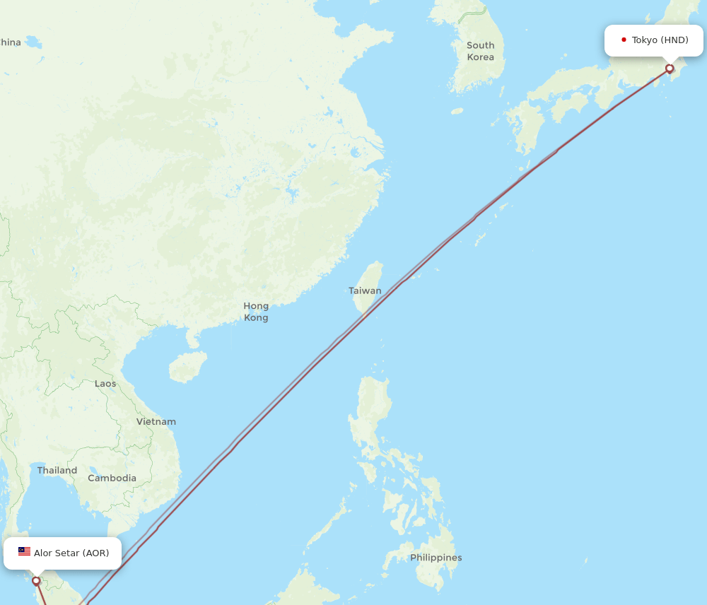 AOR-HND flight routes