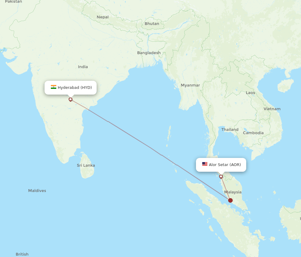Alor Setar - Hyderabad route map and flight paths