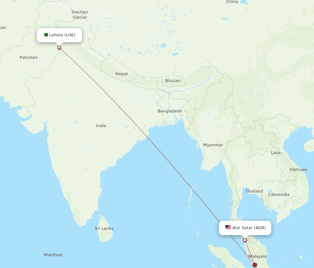 AOR-LHE flight routes