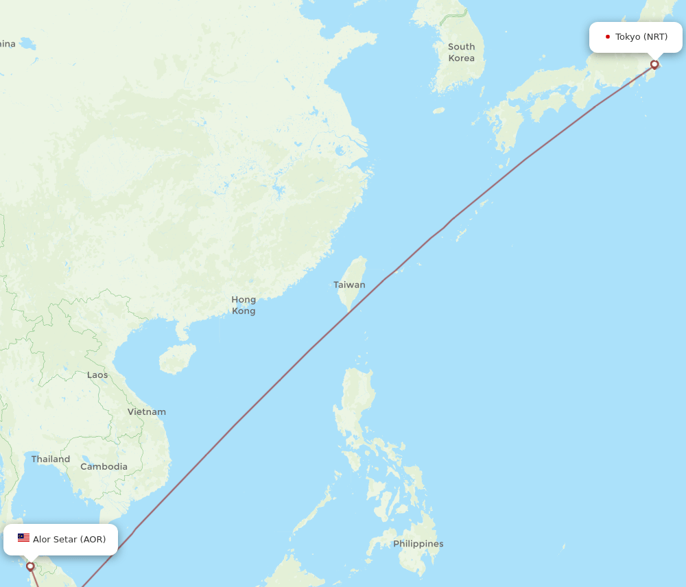 AOR to NRT flights and routes map