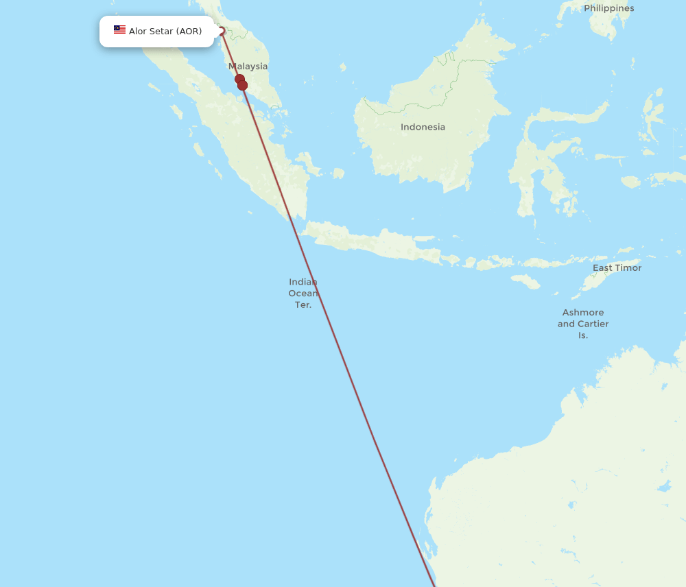 Perth - Alor Setar route map and flight paths