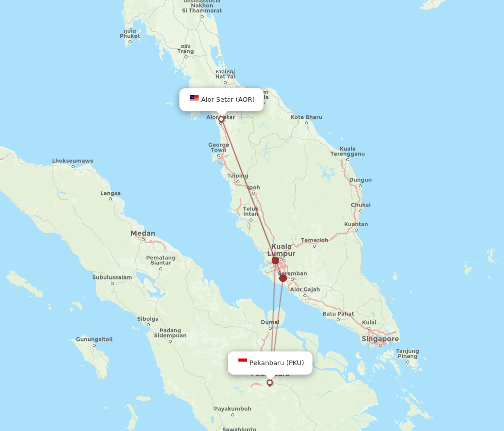 Pekanbaru - Alor Setar route map and flight paths