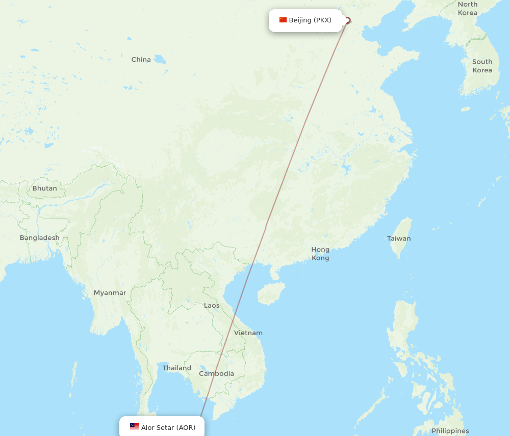 AOR-PKX flight routes