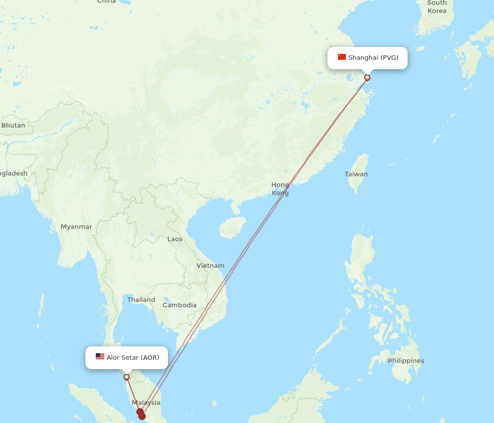 PVG to AOR flights and routes map