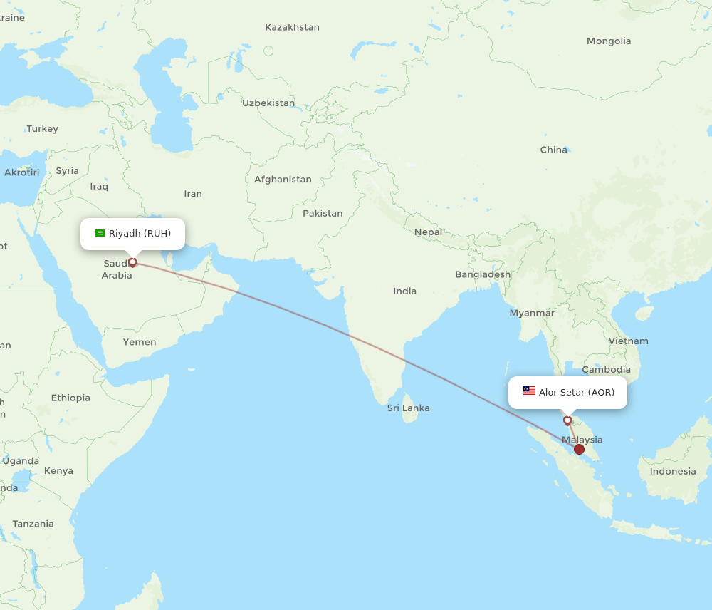 RUH to AOR flights and routes map