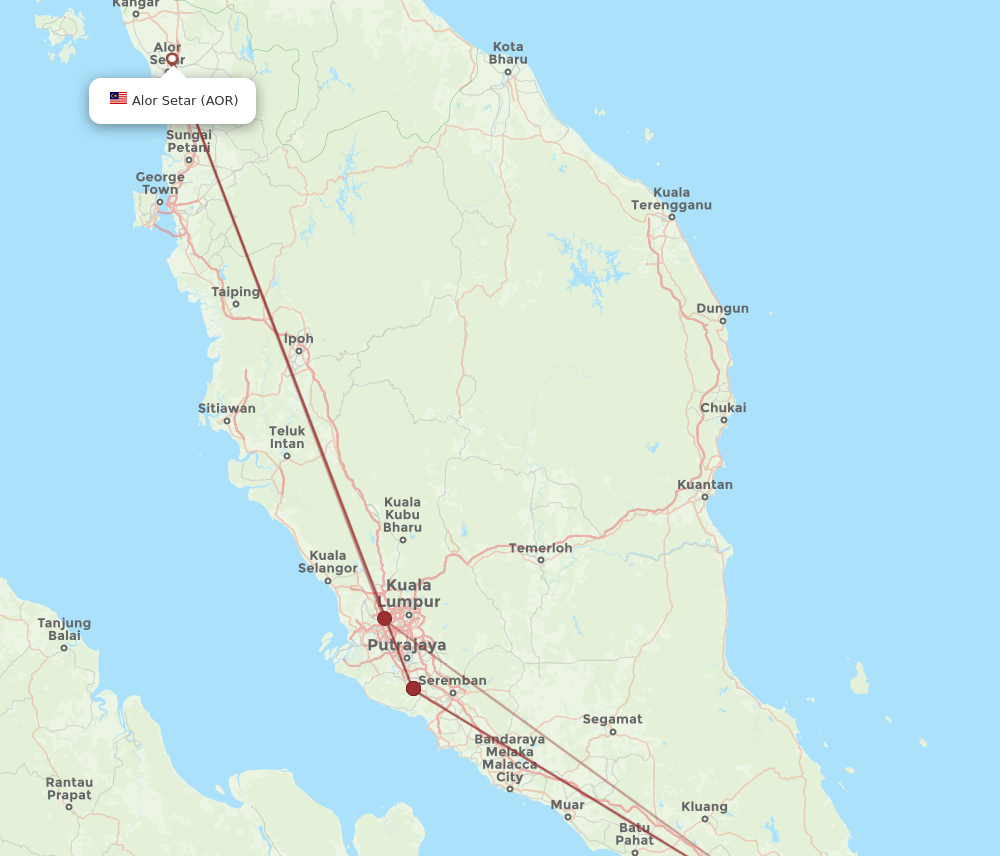AOR to SIN flights and routes map