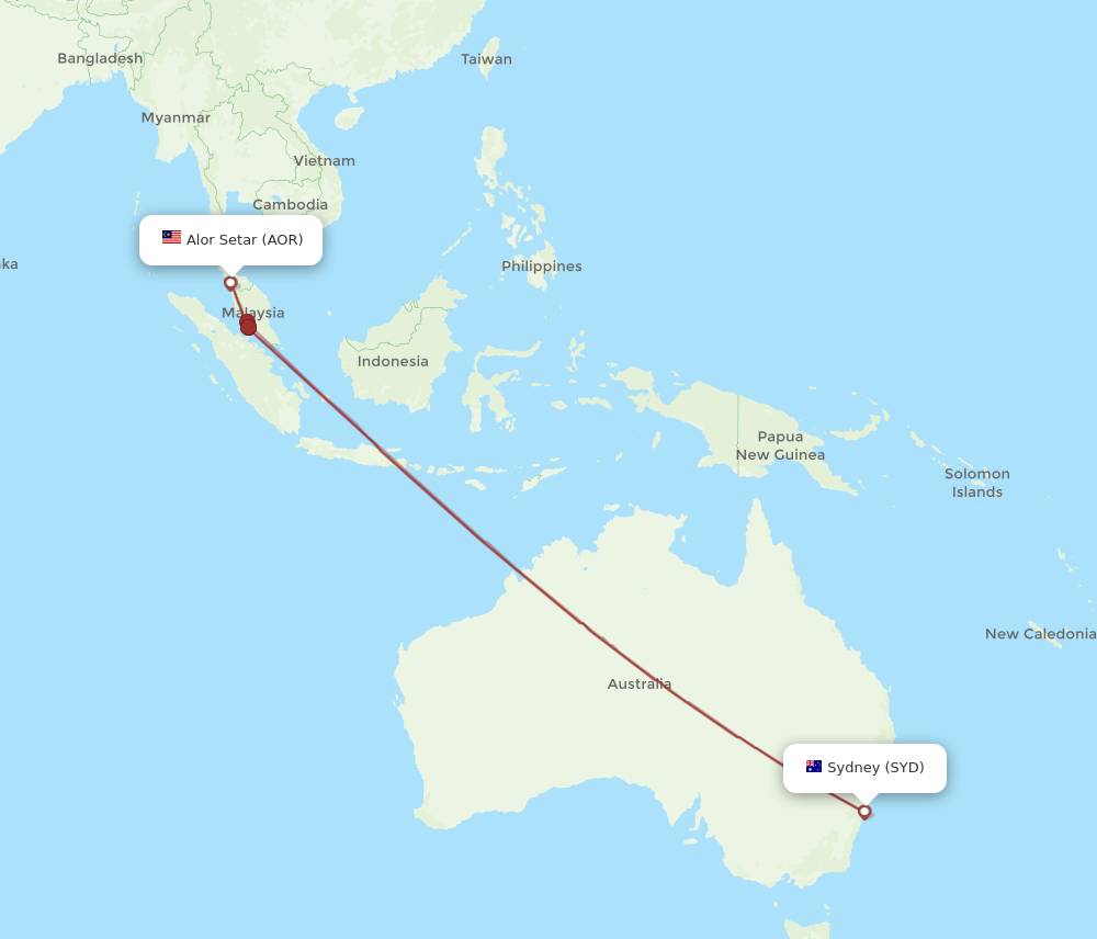 AOR to SYD flights and routes map