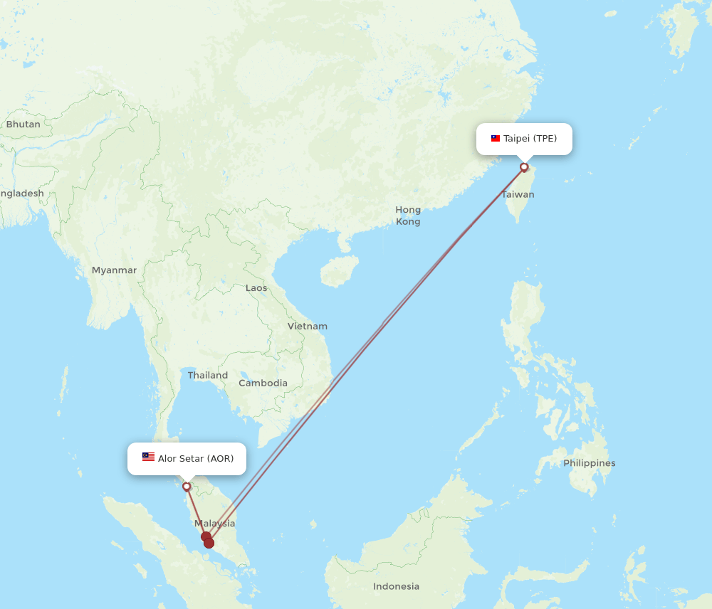 AOR-TPE flight routes