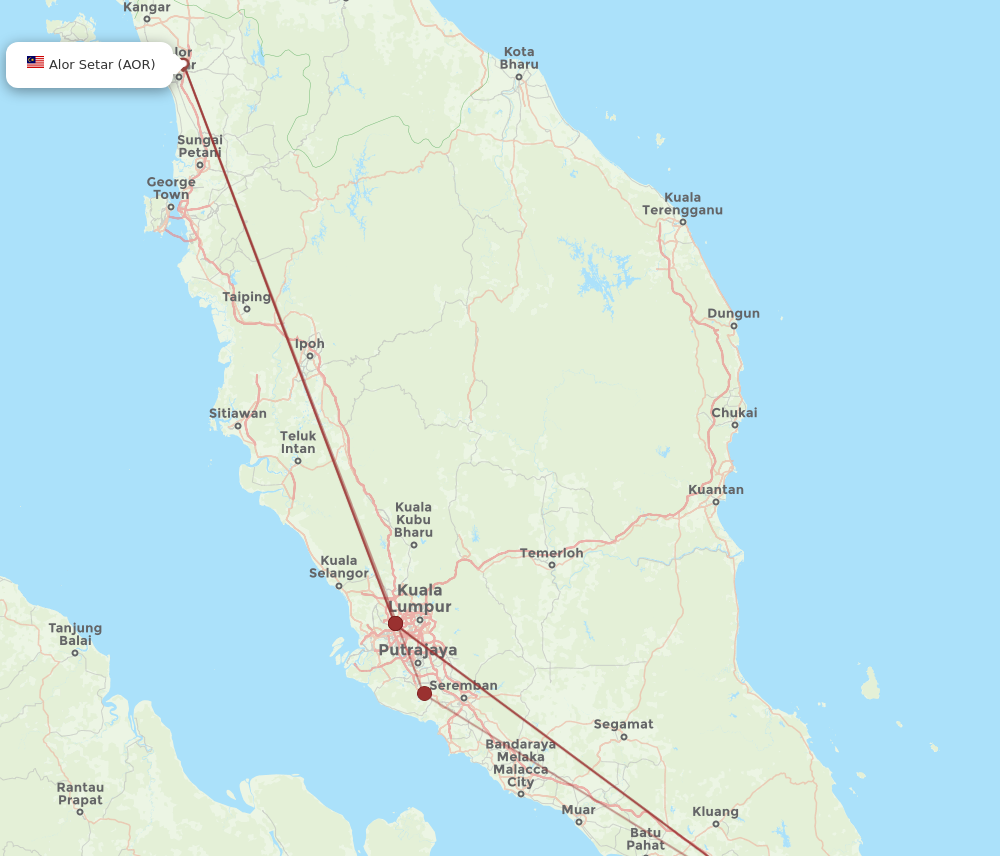 AOR to XSP flights and routes map