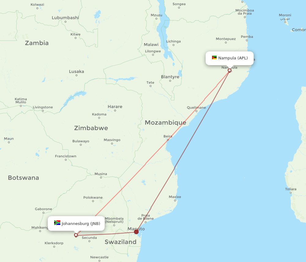 APL-JNB flight routes