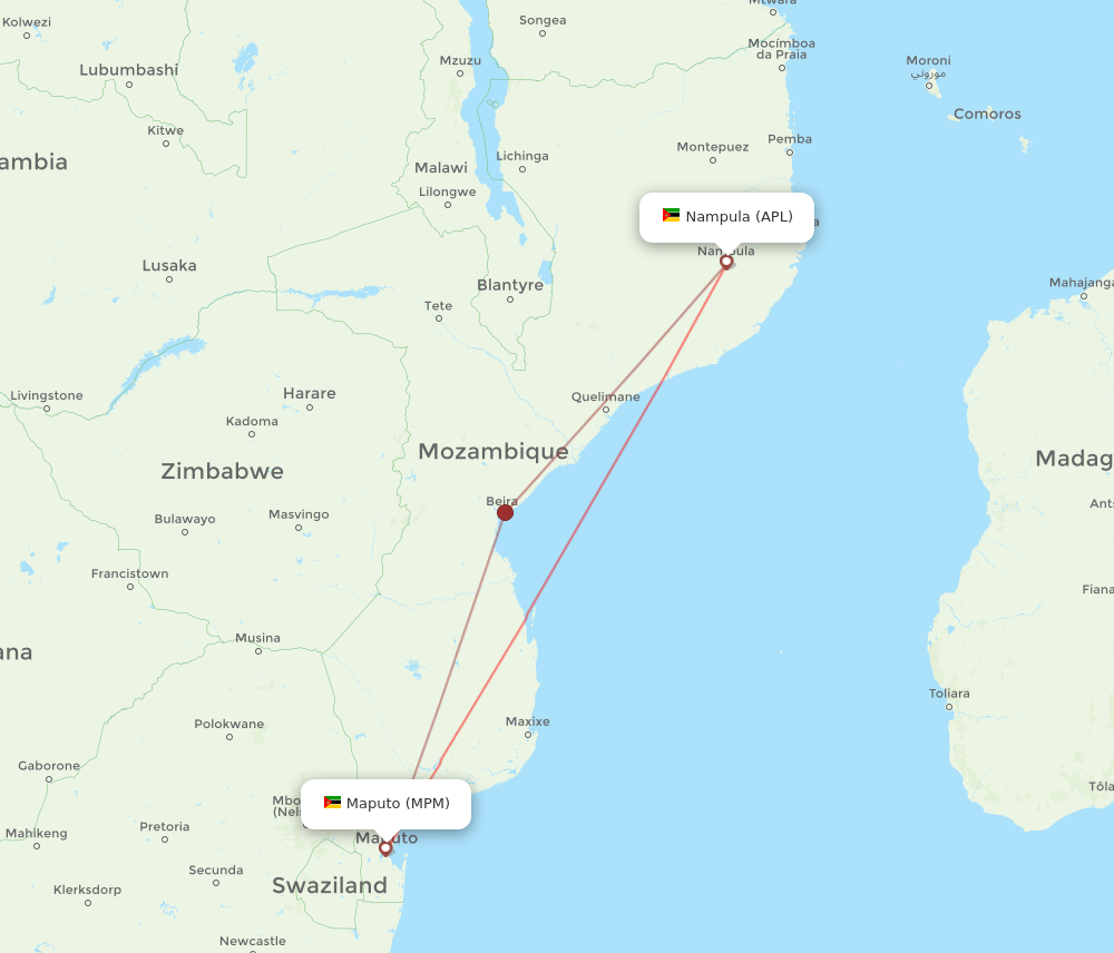 APL to MPM flights and routes map