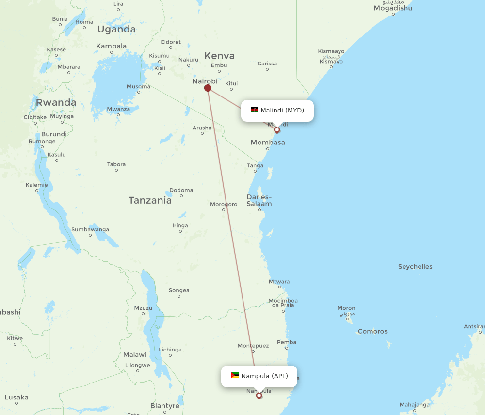 MYD to APL flights and routes map