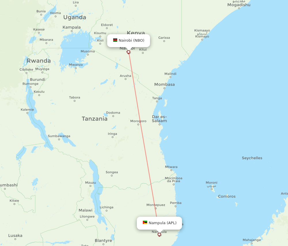 APL to NBO flights and routes map