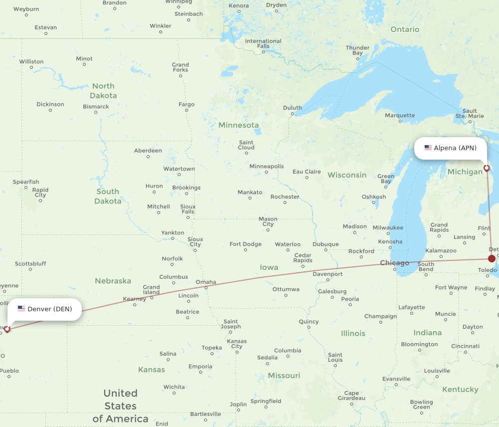 APN to DEN flights and routes map