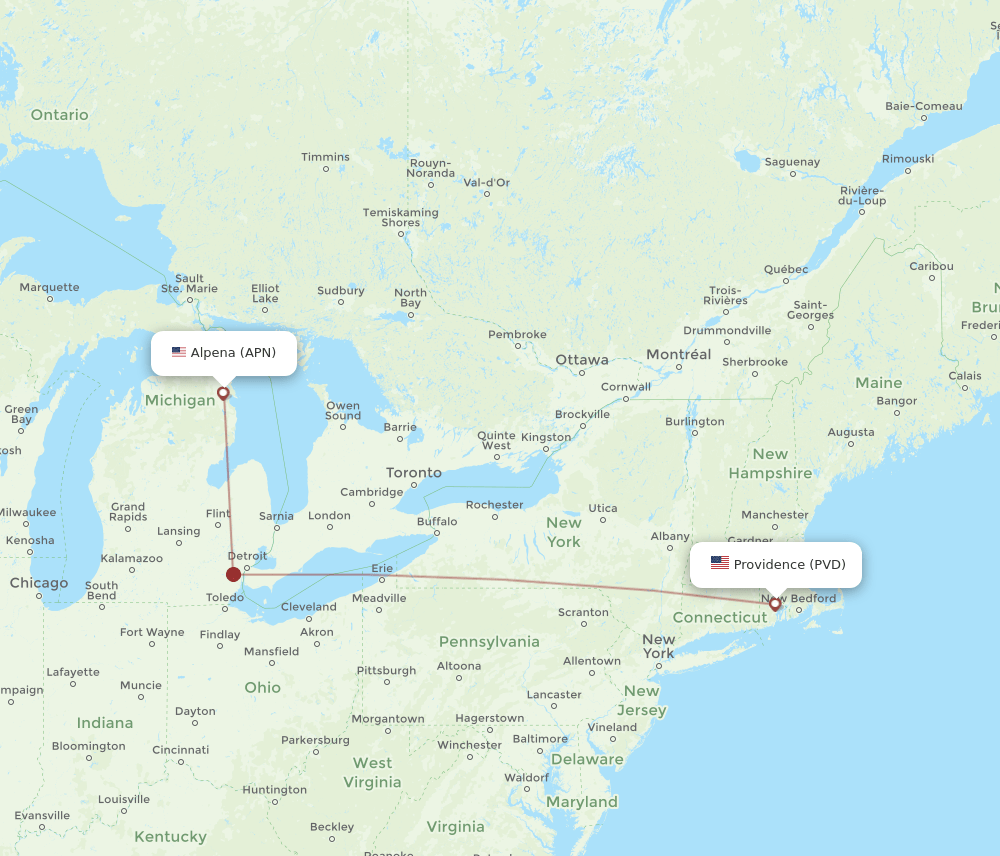 APN to PVD flights and routes map