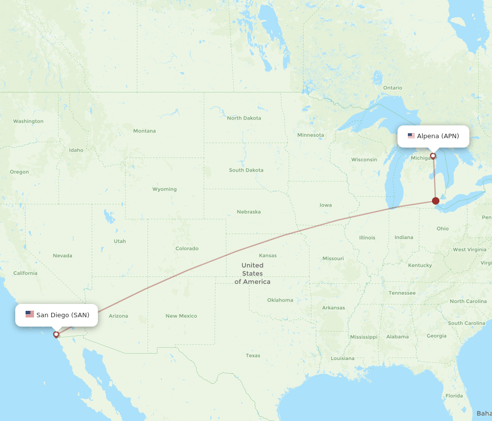 APN-SAN flight routes