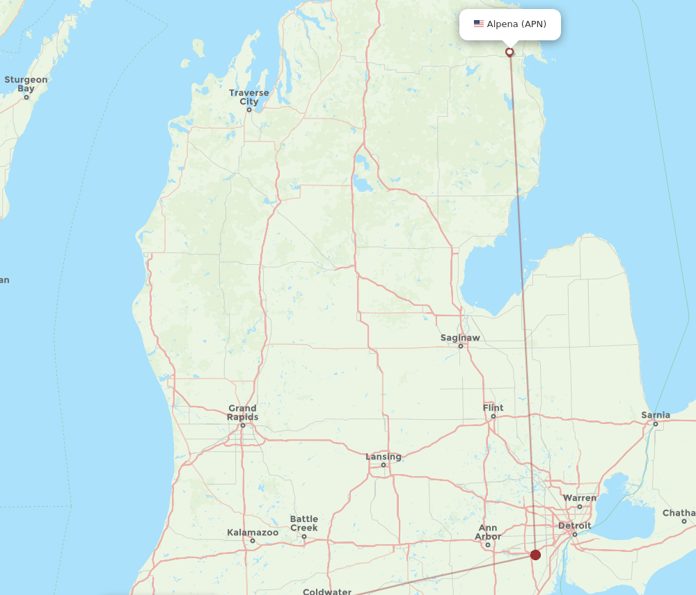South Bend - Alpena route map and flight paths