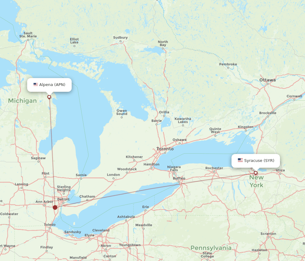 APN to SYR flights and routes map