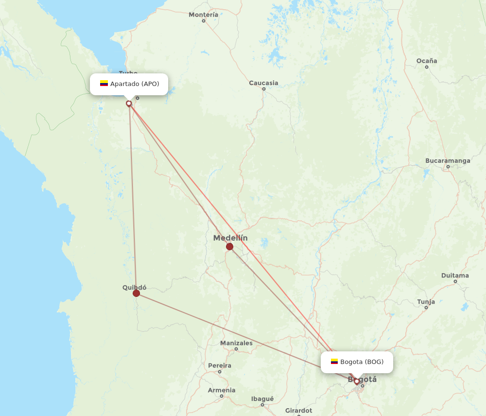 APO to BOG flights and routes map