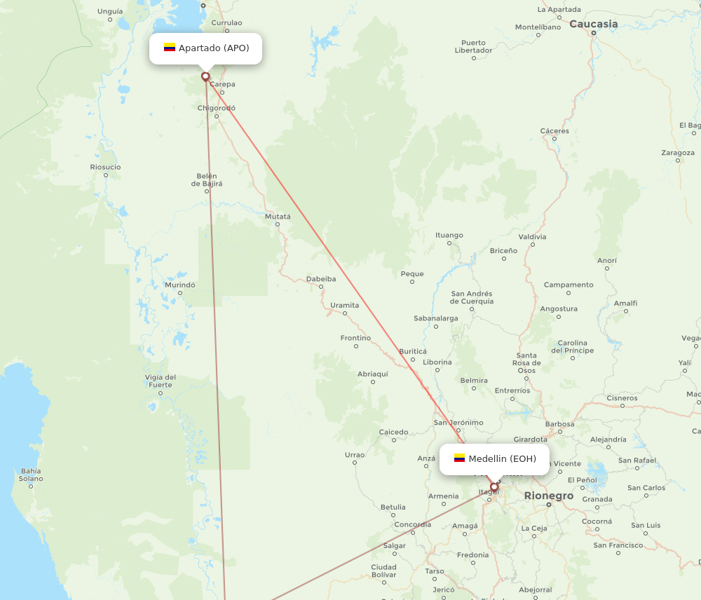 Apartado - Medellin route map and flight paths