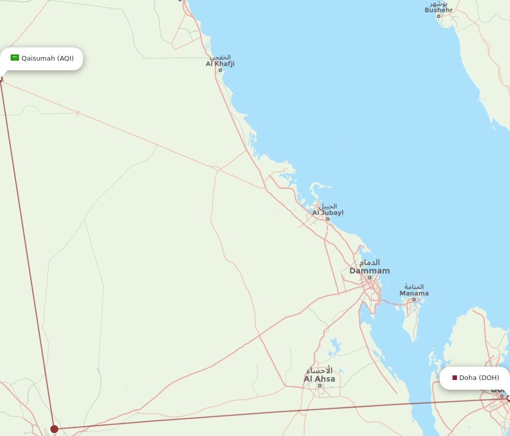 AQI to DOH flights and routes map