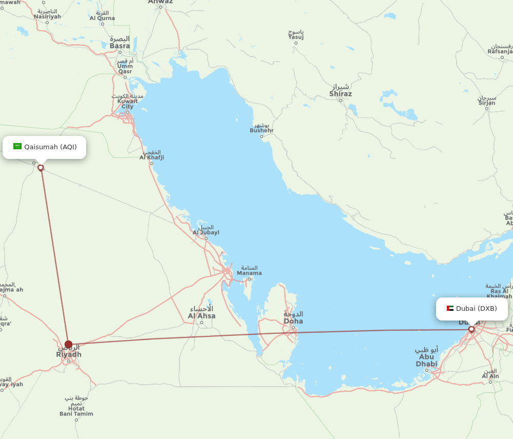 AQI-DXB flight routes