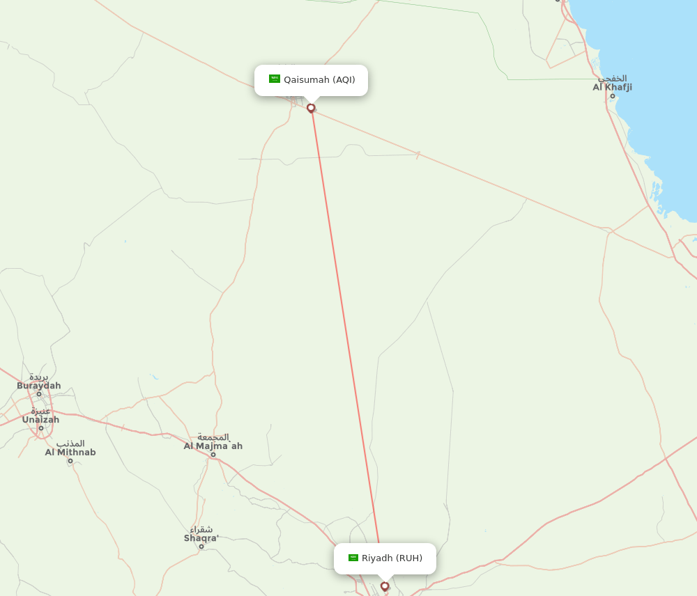 Qaisumah - Riyadh route map and flight paths