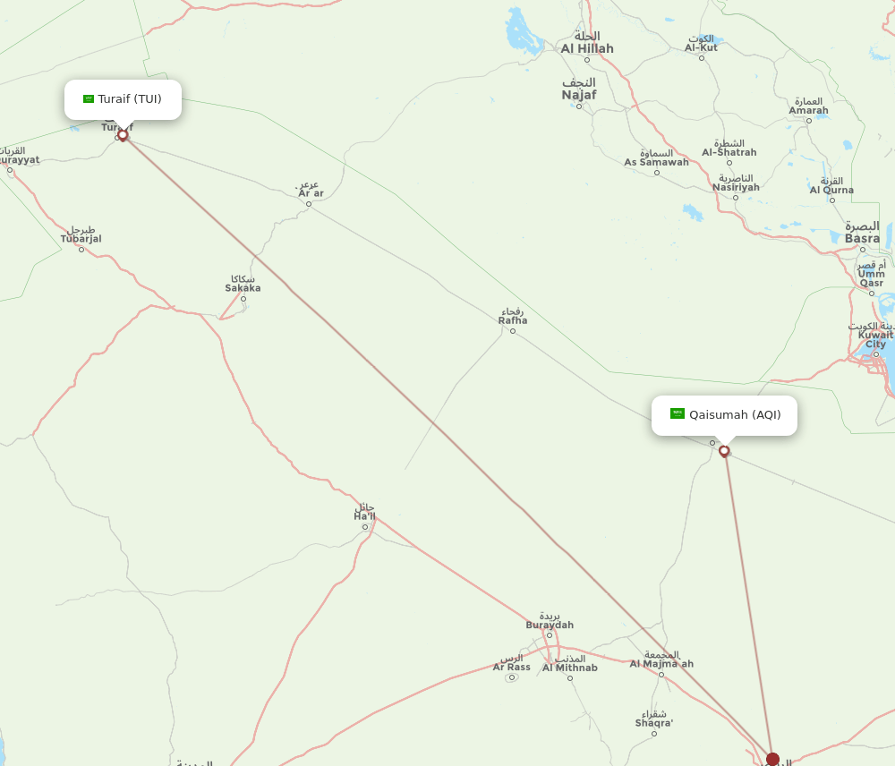 Turaif - Qaisumah route map and flight paths