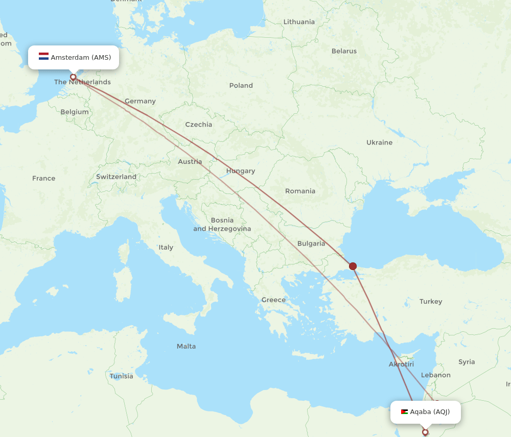 AQJ to AMS flights and routes map