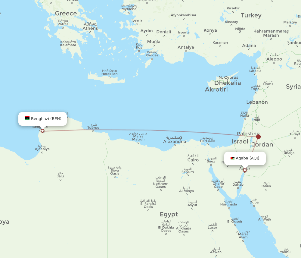 AQJ to BEN flights and routes map