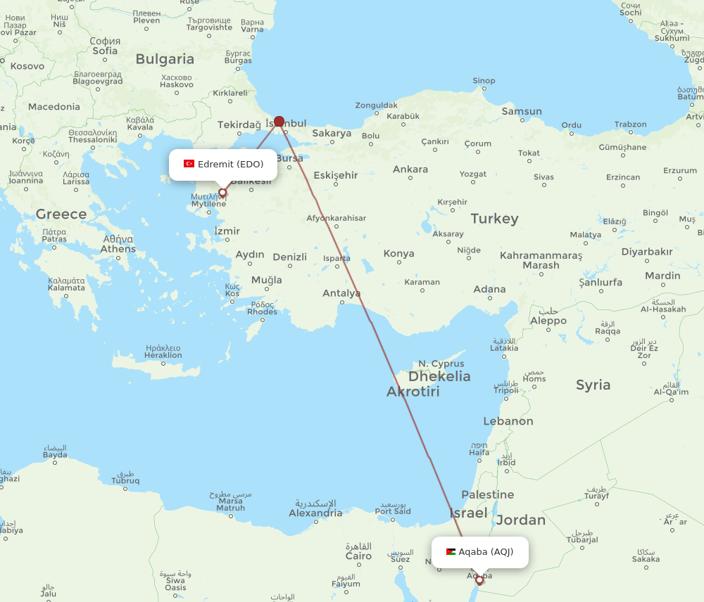 Edremit - Aqaba route map and flight paths