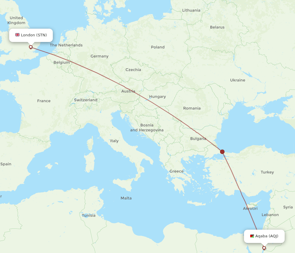 London - Aqaba route map and flight paths