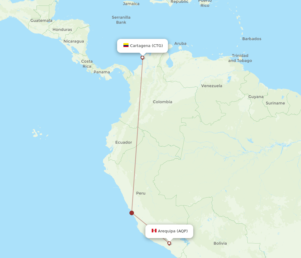 Cartagena - Arequipa route map and flight paths