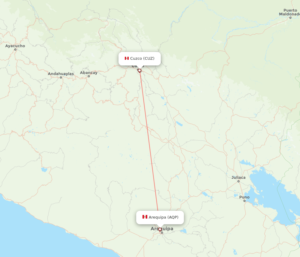 Arequipa - Cuzco route map and flight paths