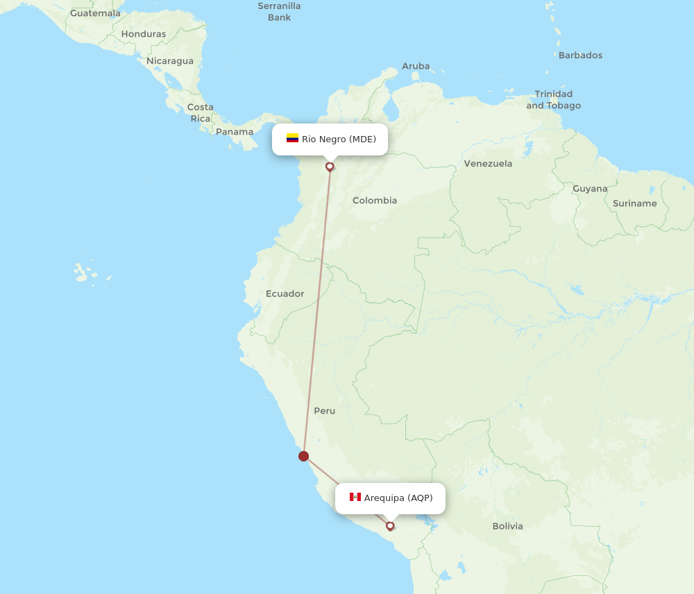 Medellin - Arequipa route map and flight paths