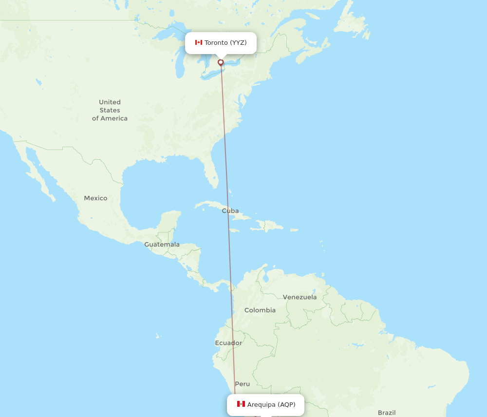 YYZ to AQP flights and routes map