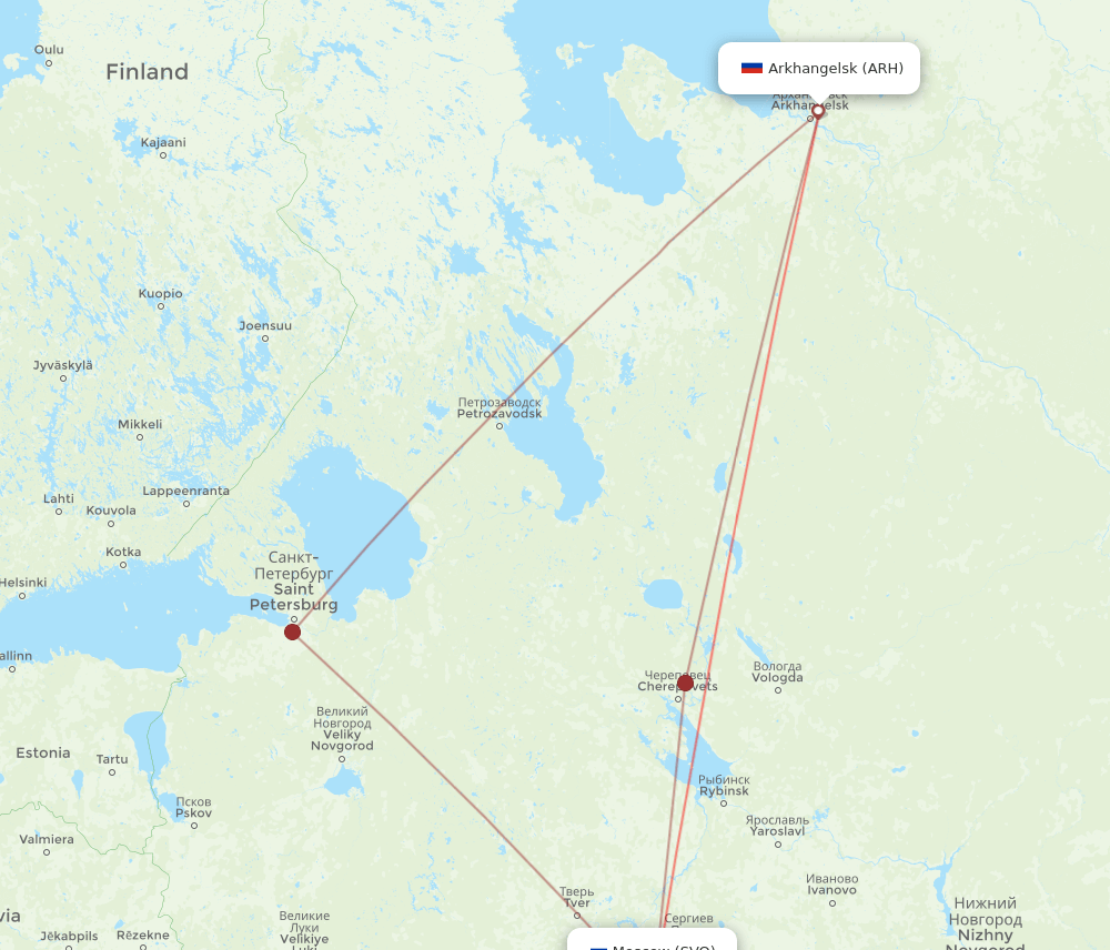 ARH to SVO flights and routes map