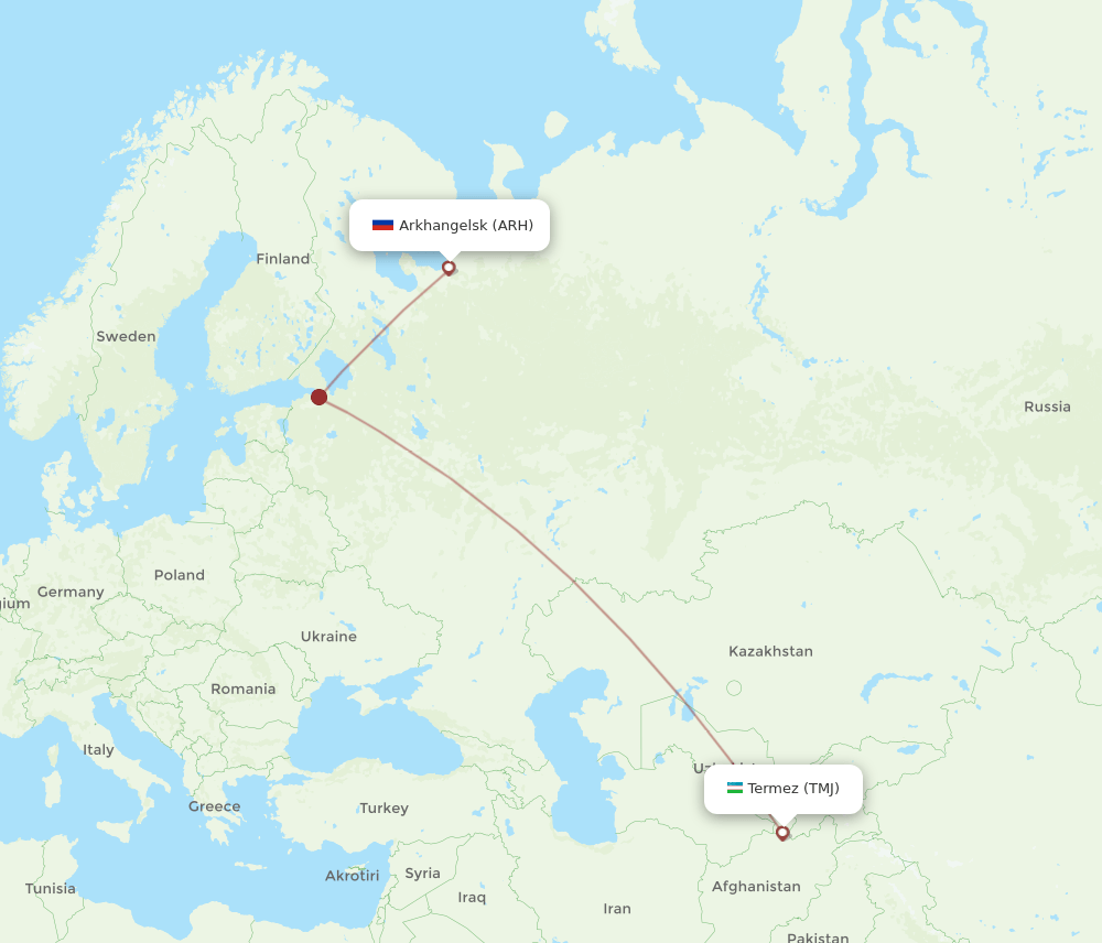Termez - Arkhangelsk route map and flight paths