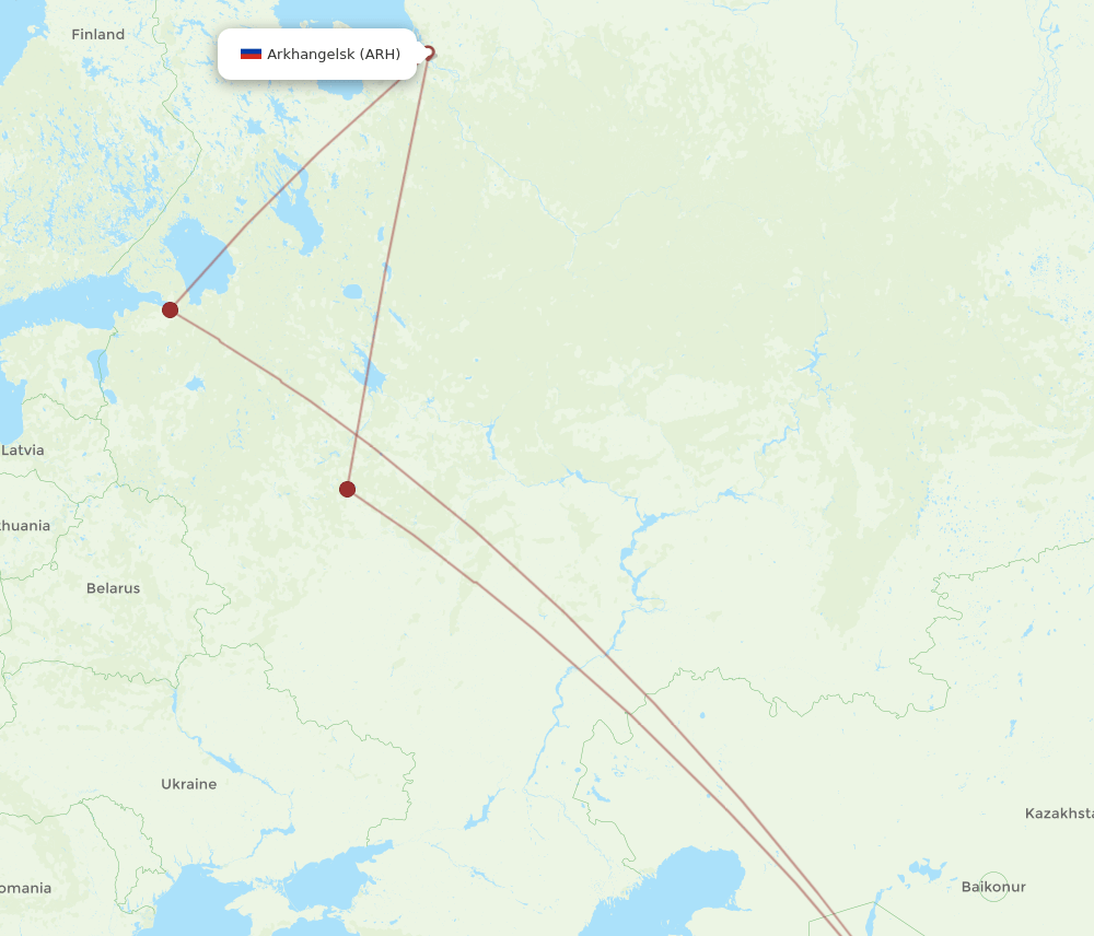 Urgench - Arkhangelsk route map and flight paths