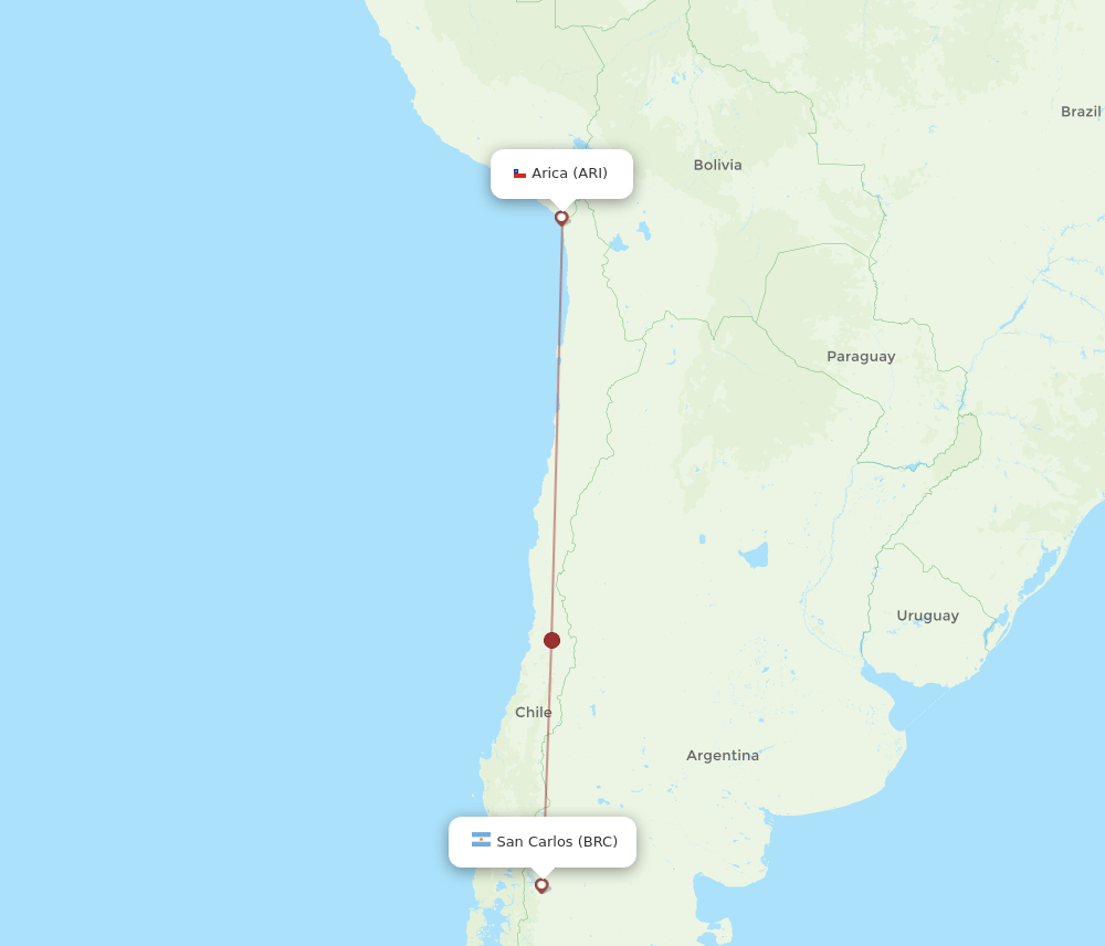 San Carlos de Bariloche - Arica route map and flight paths