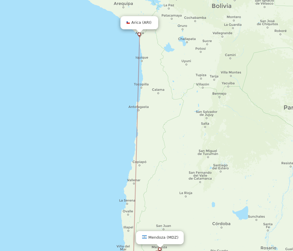 ARI to MDZ flights and routes map