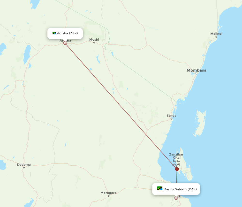 ARK to DAR flights and routes map