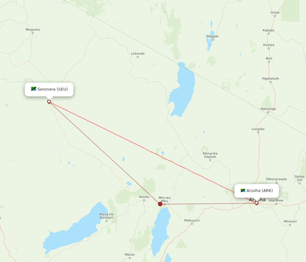 Seronera - Arusha route map and flight paths