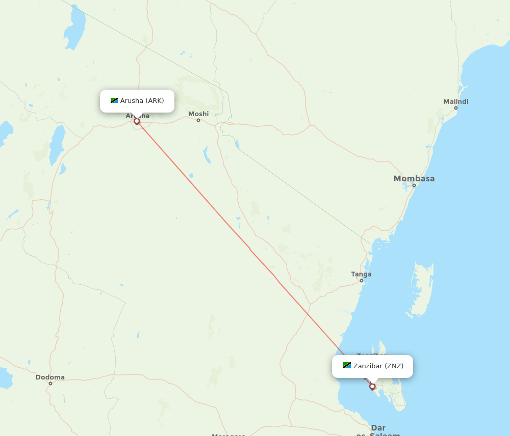 ARK to ZNZ flights and routes map