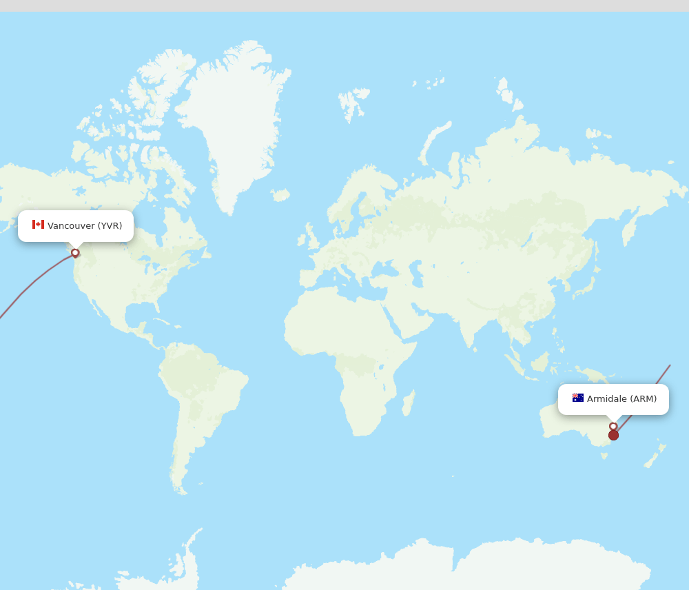Vancouver - Armidale route map and flight paths