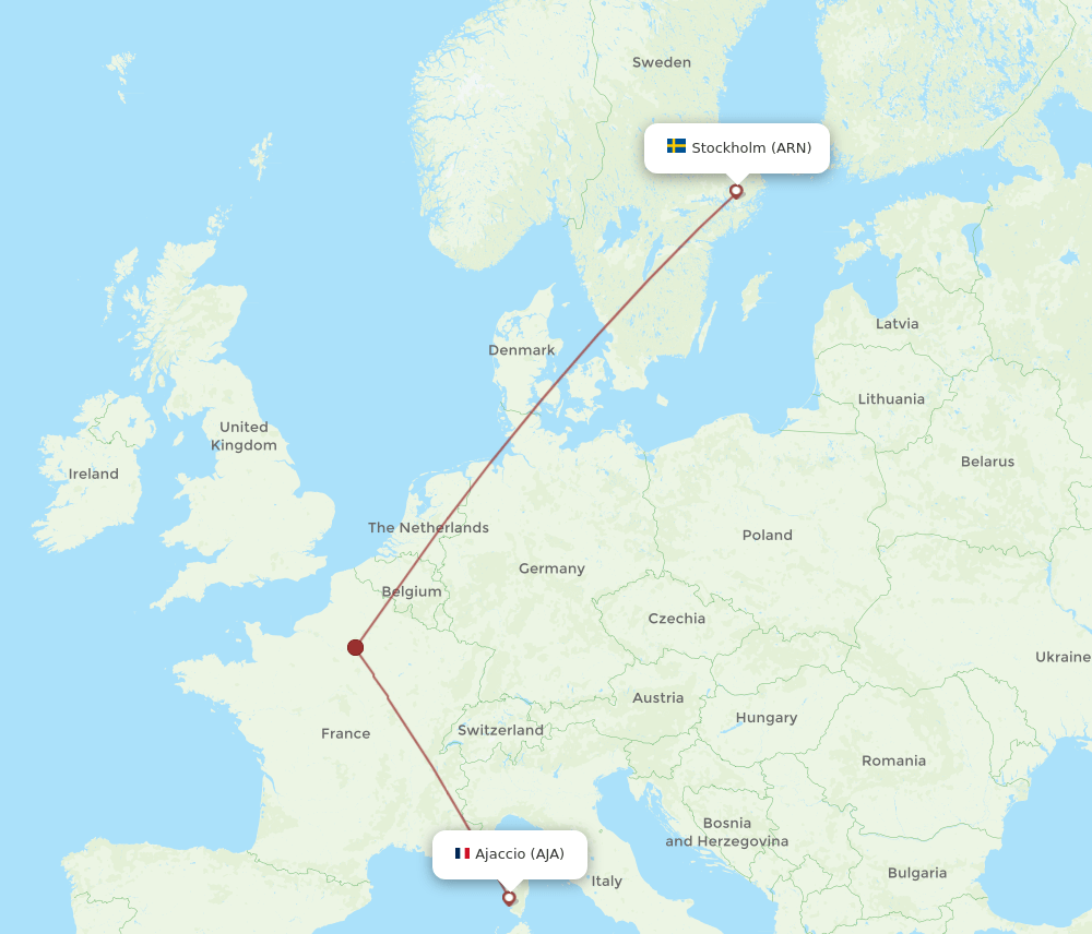 ARN to AJA flights and routes map