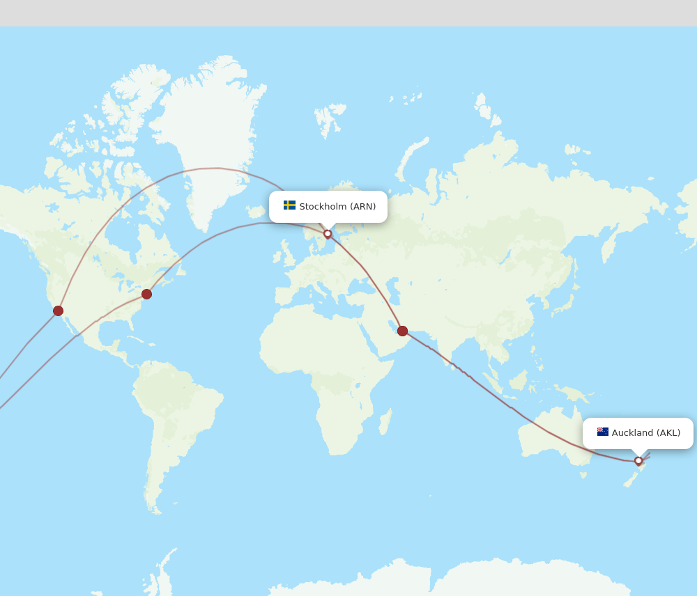ARN to AKL flights and routes map