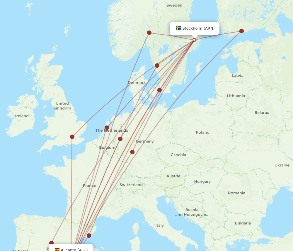 ARN-ALC flight routes