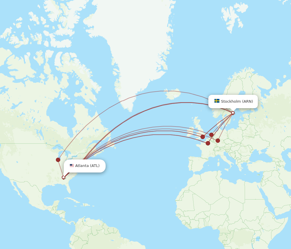 ARN to ATL flights and routes map
