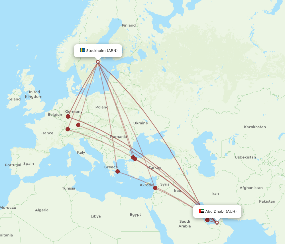 ARN to AUH flights and routes map